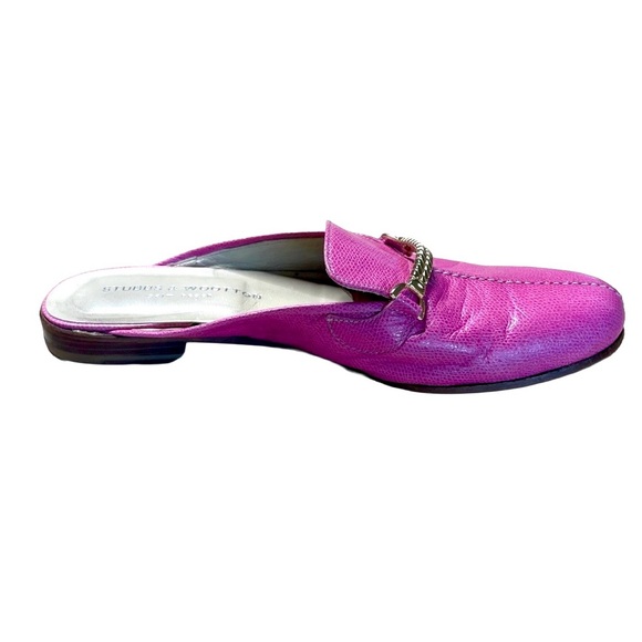 Stubbs & Wootton Pink Leather Mule Loafers Gold Chain Size 11 - Picture 4 of 11